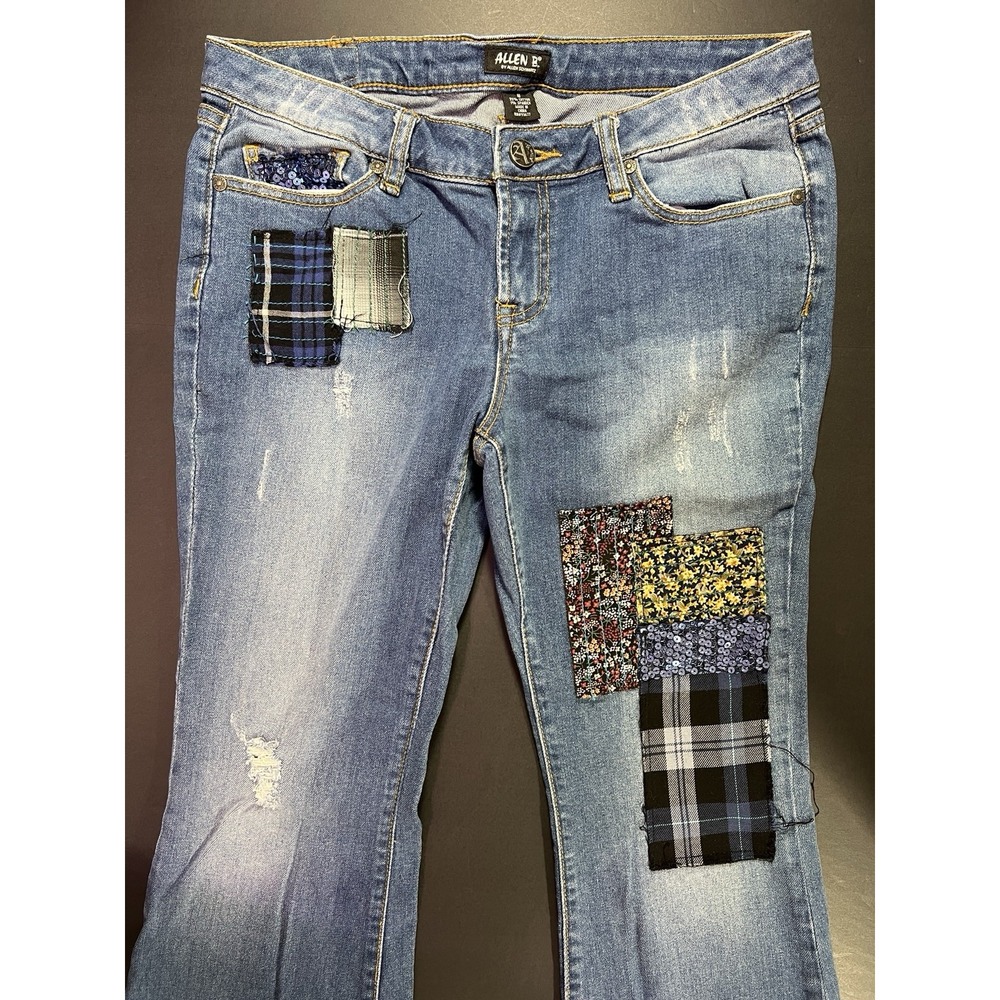 Vintage Allen B Allen Schwartz Jeans Womens 10 Below Waist Curvy Bootcut Patches - Picture 2 of 9